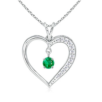4.5mm AAA Dangling Round Emerald Heart Pendant in White Gold