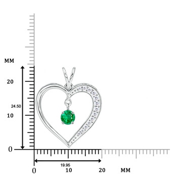 4.5mm AAA Dangling Round Emerald Heart Pendant in White Gold Product Image