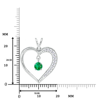 4.5mm AAA Dangling Round Emerald Heart Pendant in White Gold product image