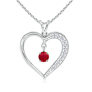 4.5mm AAA Dangling Round Ruby Heart Pendant in White Gold