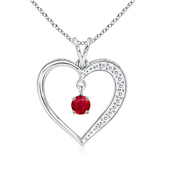 4.5mm AAA Dangling Round Ruby Heart Pendant in White Gold 