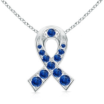 1.3mm AAA 14k White Gold Round Sapphire Ribbon Pendant in White Gold