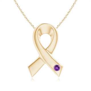 2.5mm AAA Gypsy-Set Round Amethyst Ribbon Pendant in 9K Yellow Gold