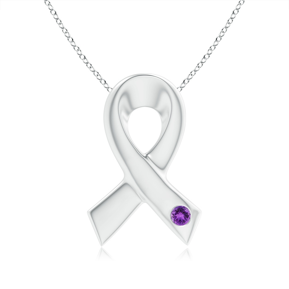 2.5mm AAA Gypsy-Set Round Amethyst Ribbon Pendant in White Gold 