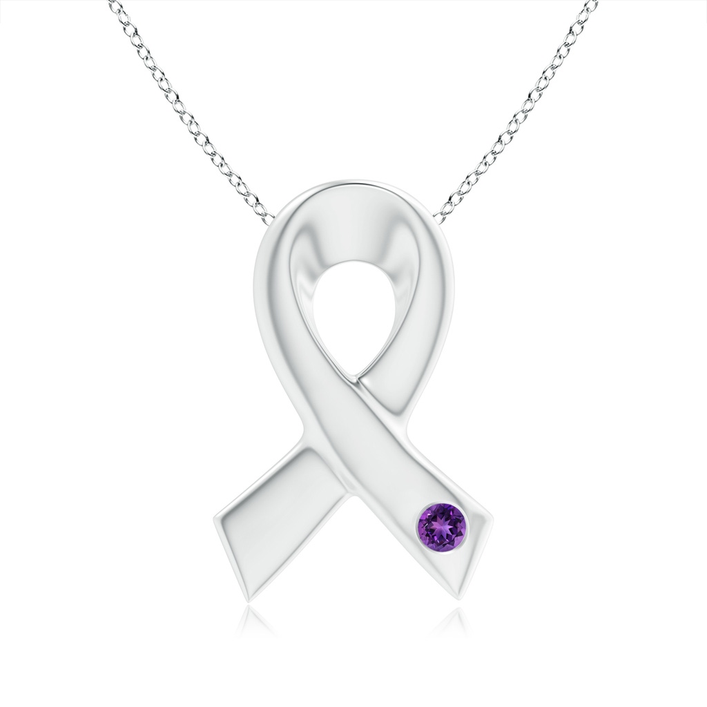 2.5mm AAAA Gypsy-Set Round Amethyst Ribbon Pendant in White Gold