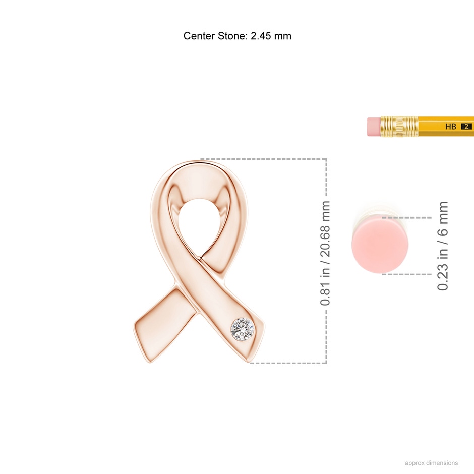 2.45mm IJI1I2 Gypsy-Set Round Diamond Ribbon Pendant in Rose Gold ruler