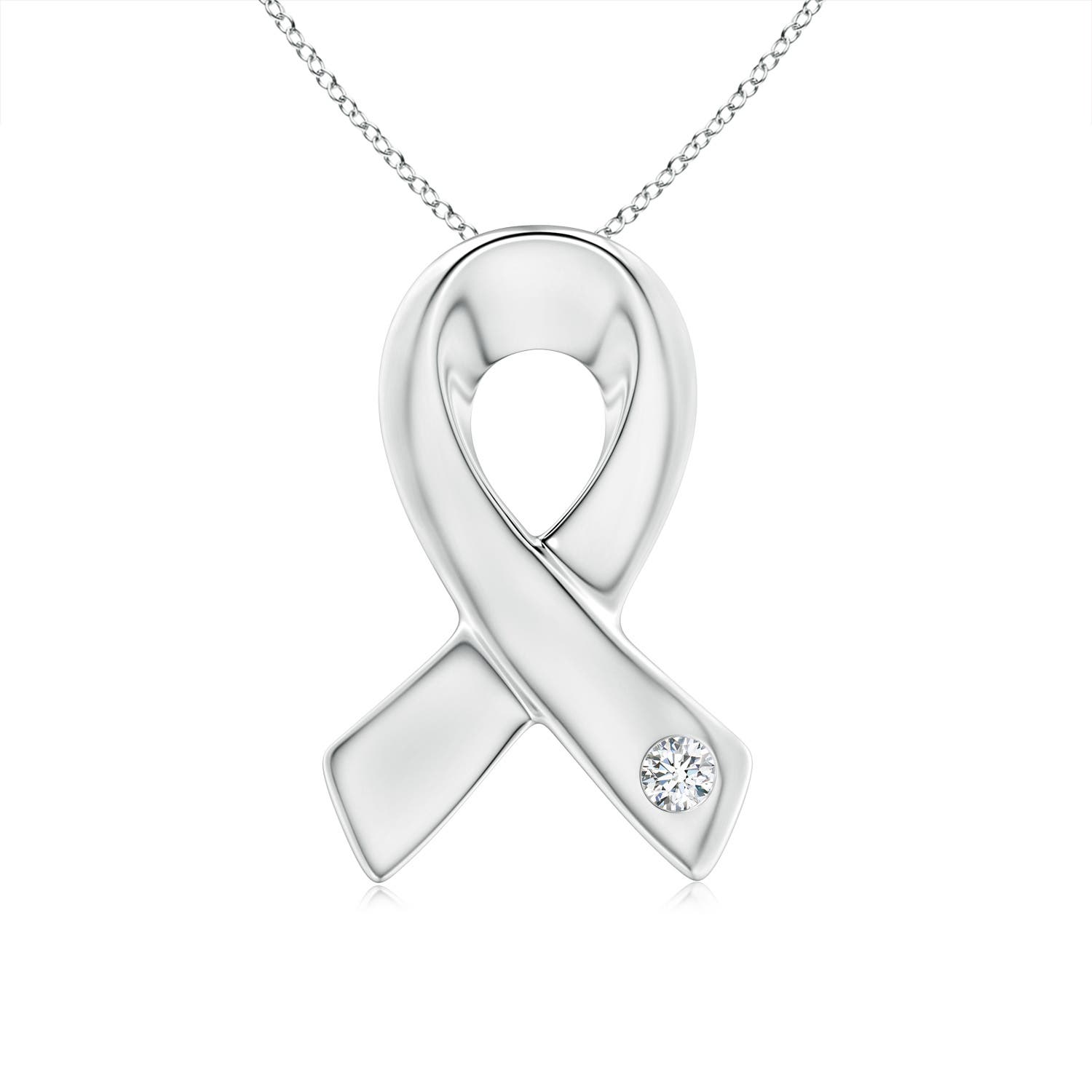 Sterling Silver Polished Cancer Awareness Ribbon Necklace - 20 Inch 