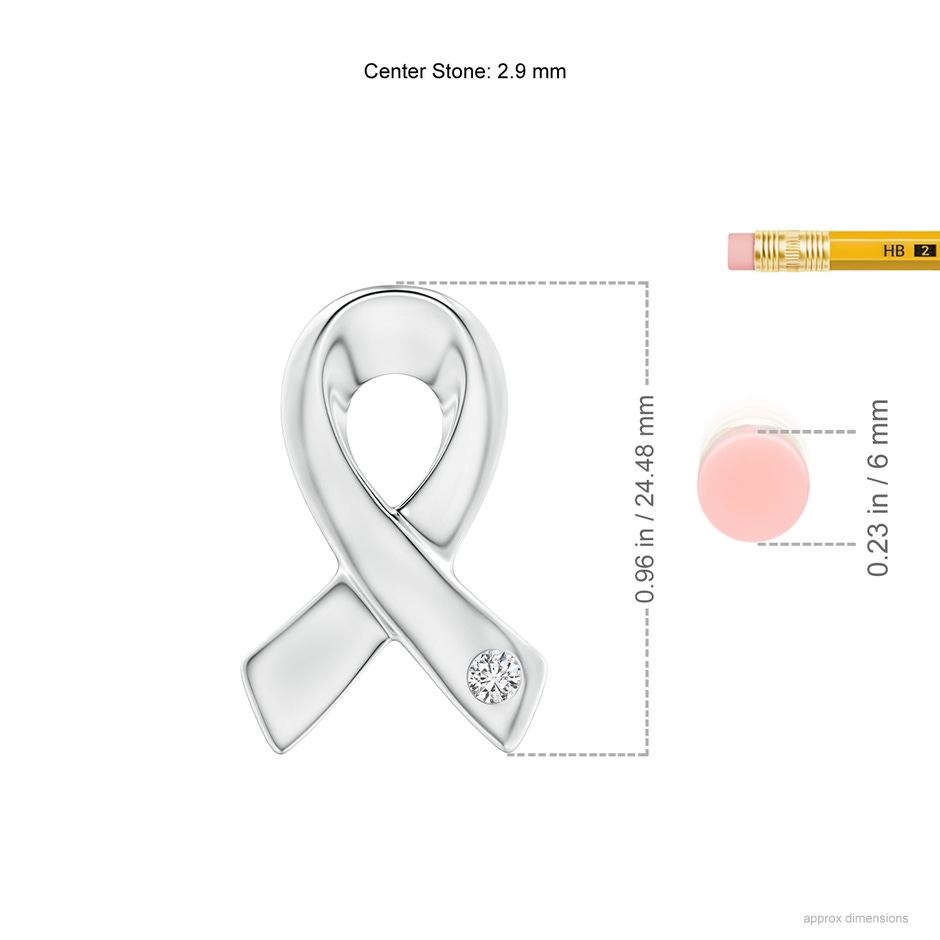 2.9mm HSI2 Gypsy-Set Round Diamond Ribbon Pendant in S999 Silver ruler