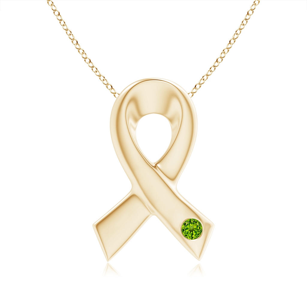 2.5mm AAAA Gypsy-Set Round Peridot Ribbon Pendant in Yellow Gold