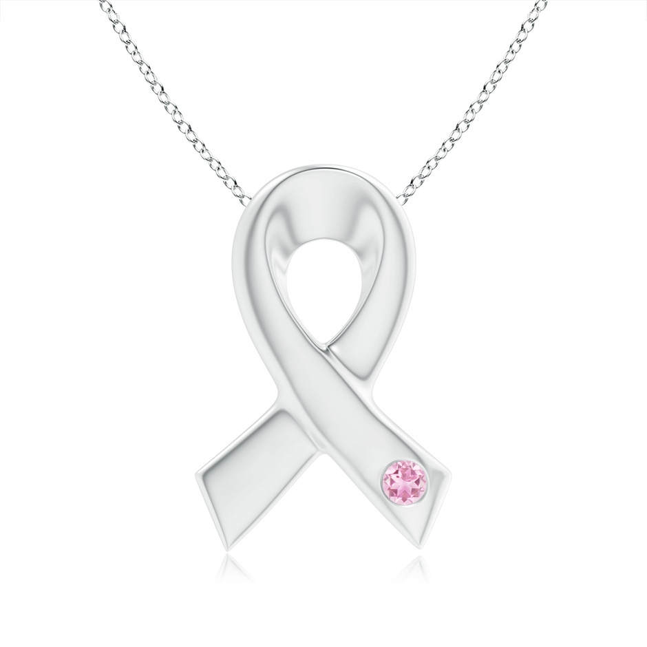 2.5mm A Gypsy-Set Round Pink Tourmaline Ribbon Pendant in S999 Silver 