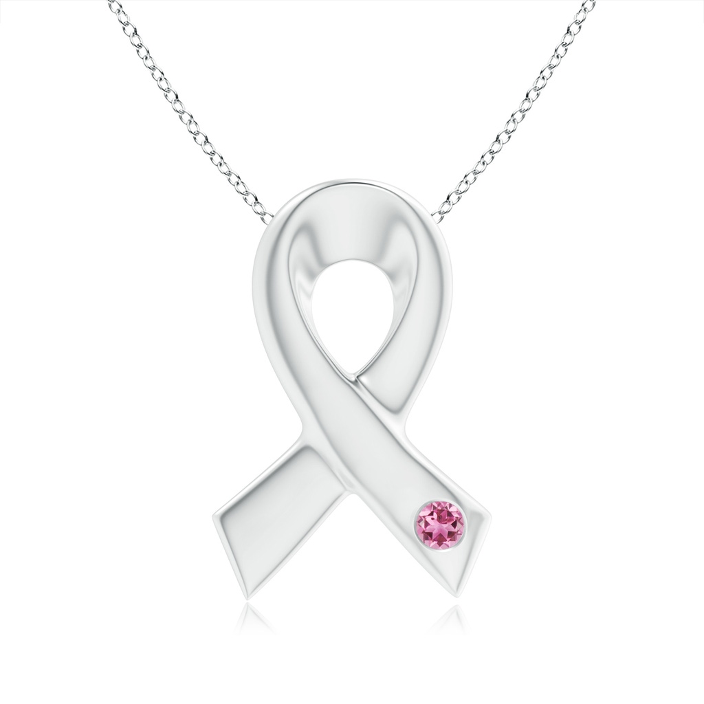 2.5mm AAA Gypsy-Set Round Pink Tourmaline Ribbon Pendant in White Gold