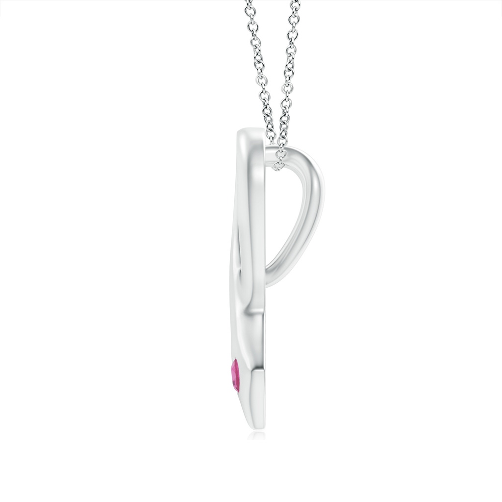 2.5mm AAA Gypsy-Set Round Pink Tourmaline Ribbon Pendant in White Gold - side 199