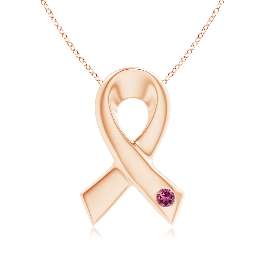 2.5mm AAAA Gypsy-Set Round Pink Tourmaline Ribbon Pendant in Rose Gold