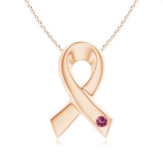 2.5mm AAAA Gypsy-Set Round Pink Tourmaline Ribbon Pendant in Rose Gold