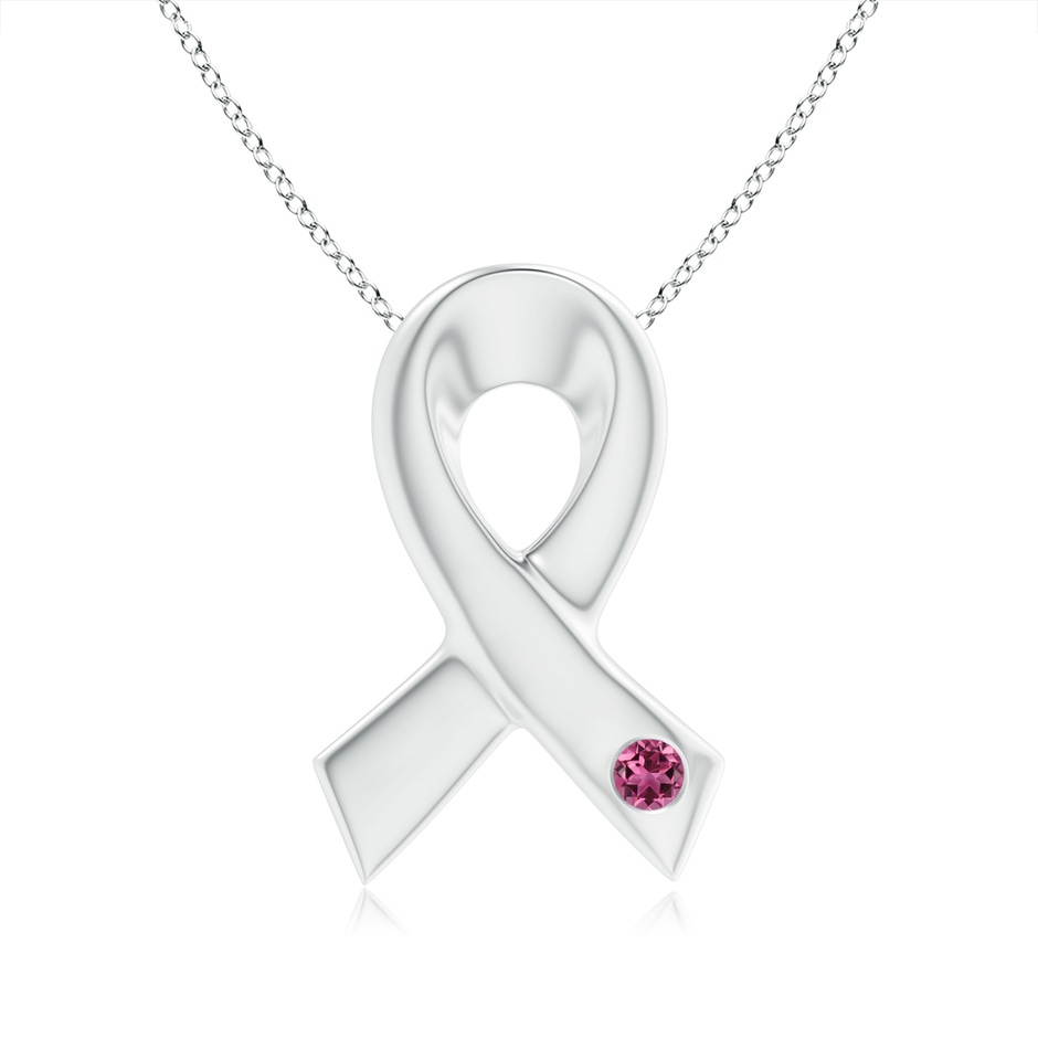 2.5mm AAAA Gypsy-Set Round Pink Tourmaline Ribbon Pendant in White Gold 
