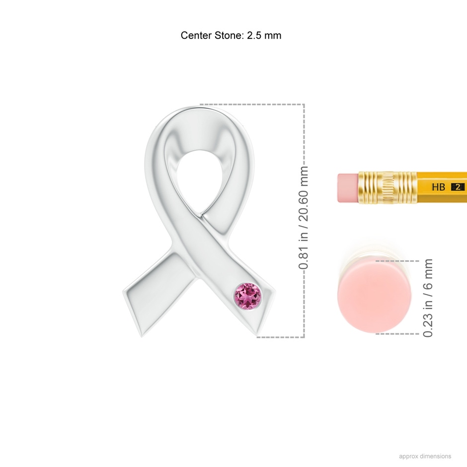2.5mm AAAA Gypsy-Set Round Pink Tourmaline Ribbon Pendant in White Gold ruler