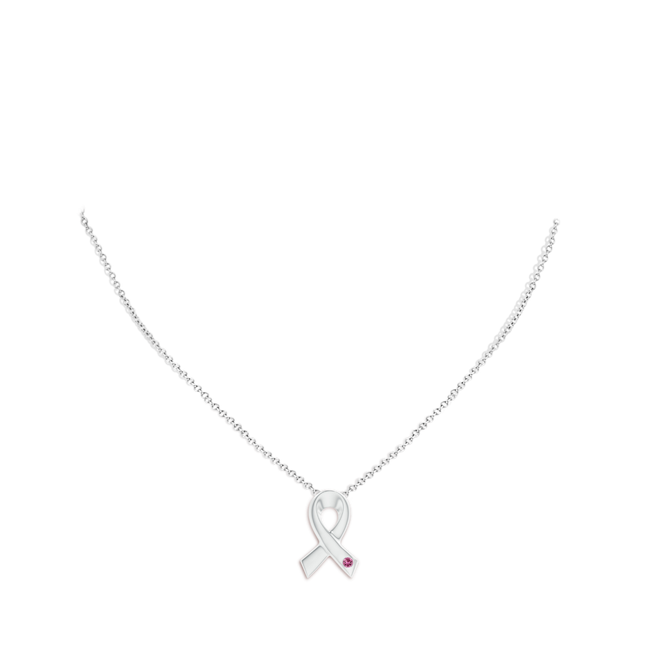 2.5mm AAAA Gypsy-Set Round Pink Tourmaline Ribbon Pendant in White Gold pen