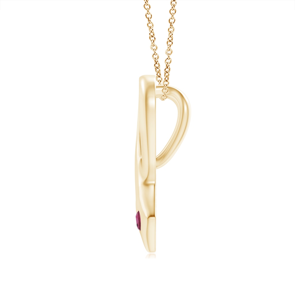 2.5mm AAAA Gypsy-Set Round Pink Tourmaline Ribbon Pendant in Yellow Gold - side 199