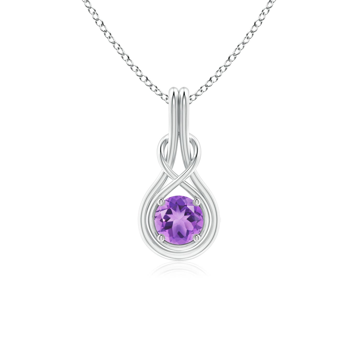 5mm A Round Amethyst Solitaire Infinity Knot Pendant in P950 Platinum