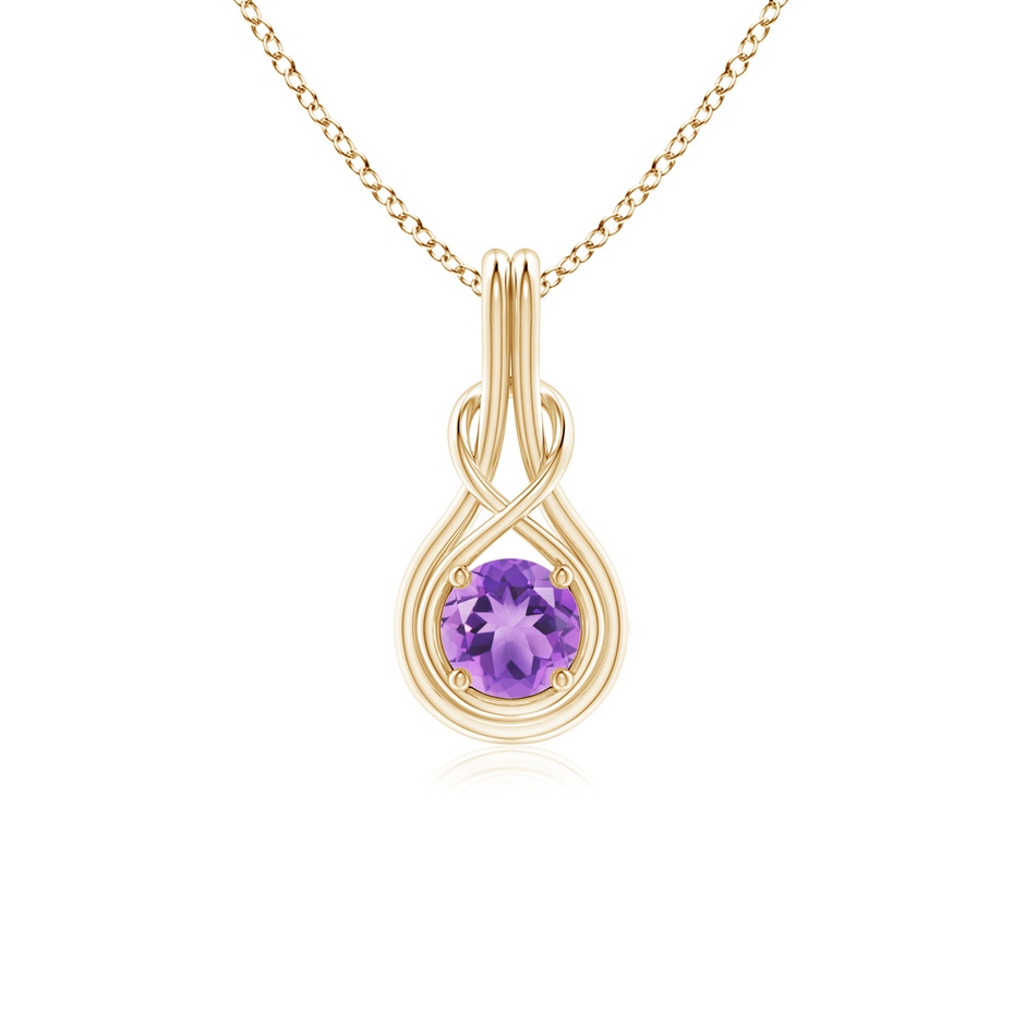 5mm A Round Amethyst Solitaire Infinity Knot Pendant in Yellow Gold 