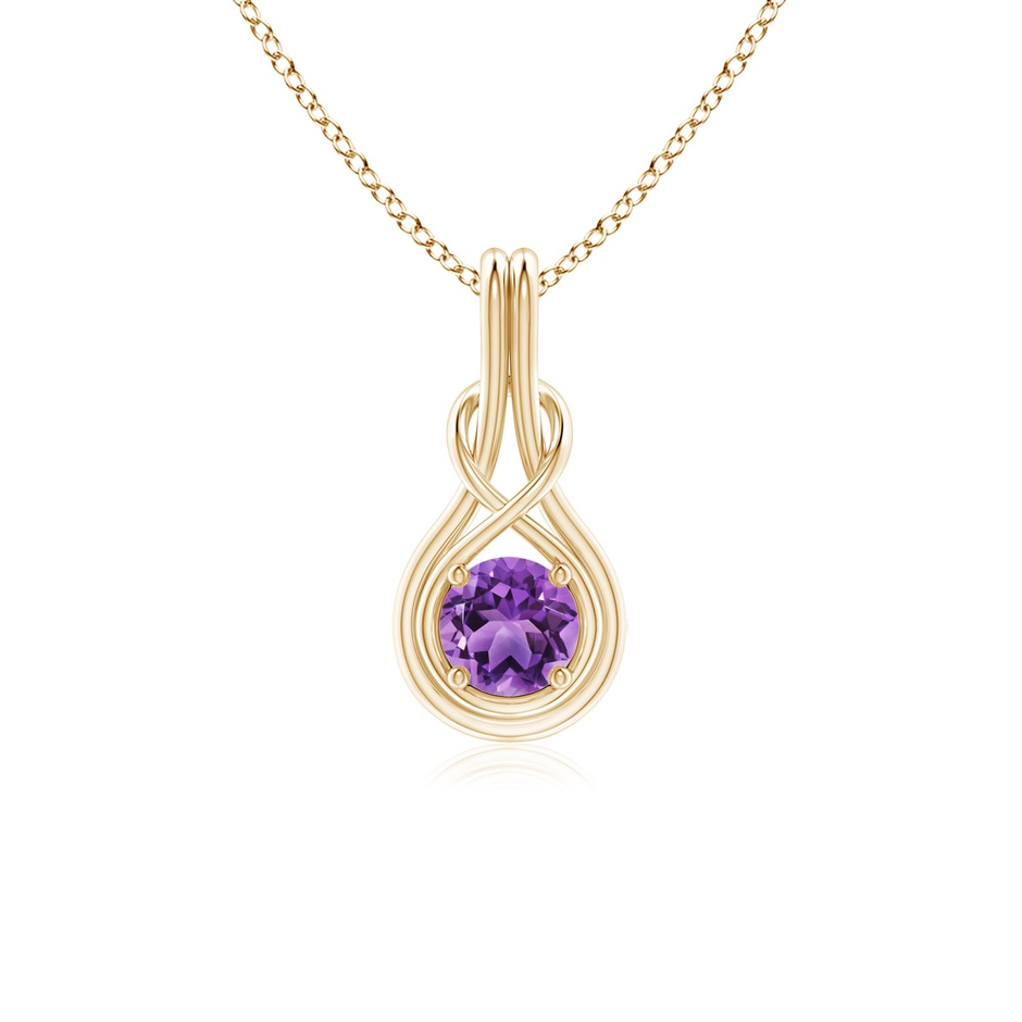 5mm AA Round Amethyst Solitaire Infinity Knot Pendant in Yellow Gold 