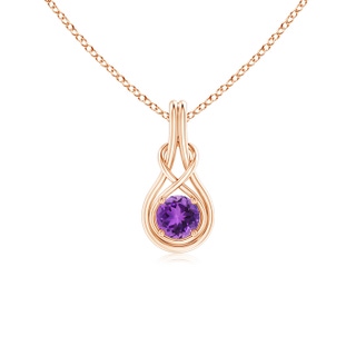5mm AAA Round Amethyst Solitaire Infinity Knot Pendant in Rose Gold