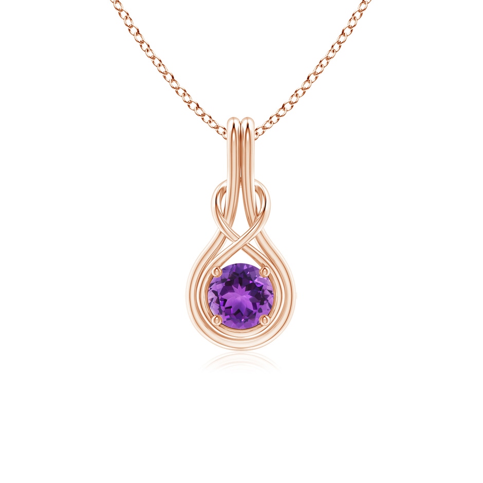 5mm AAA Round Amethyst Solitaire Infinity Knot Pendant in Rose Gold 