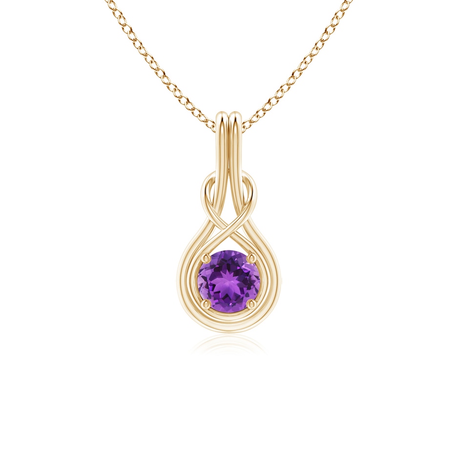 5mm AAA Round Amethyst Solitaire Infinity Knot Pendant in Yellow Gold 