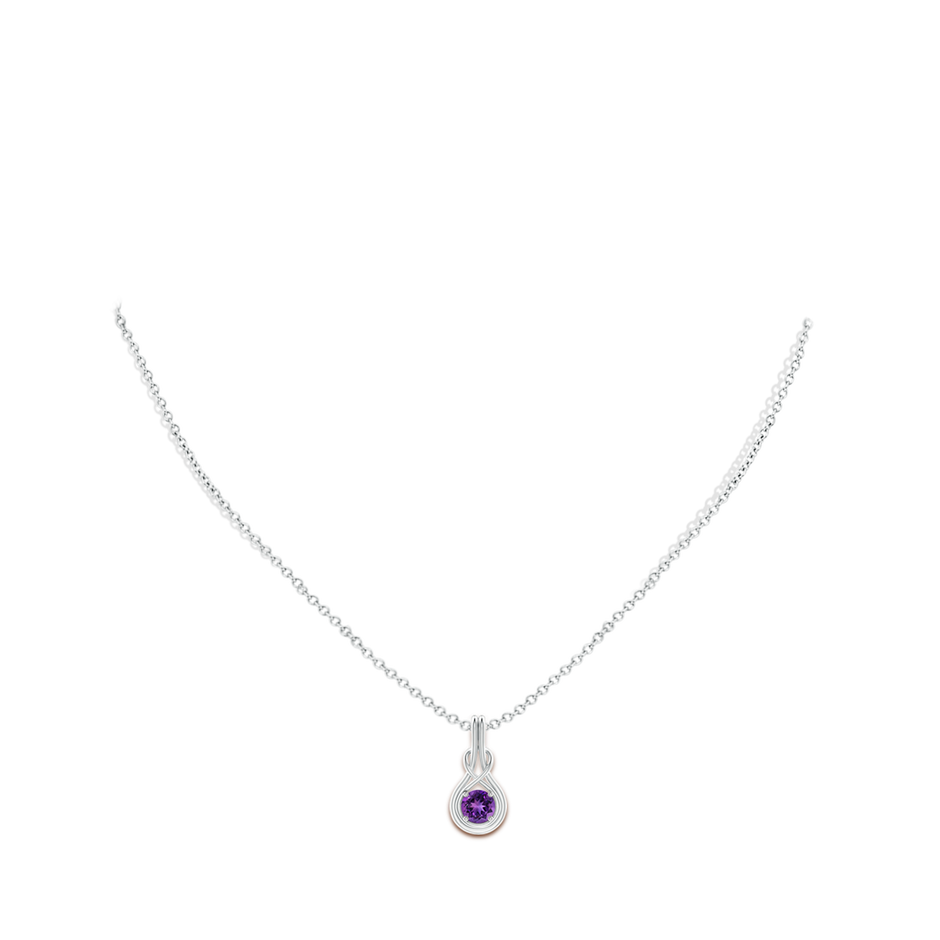 5mm AAAA Round Amethyst Solitaire Infinity Knot Pendant in P950 Platinum pen