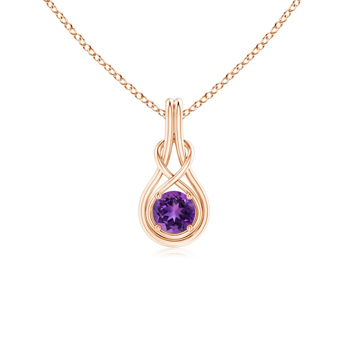 5mm AAAA Round Amethyst Solitaire Infinity Knot Pendant in Rose Gold