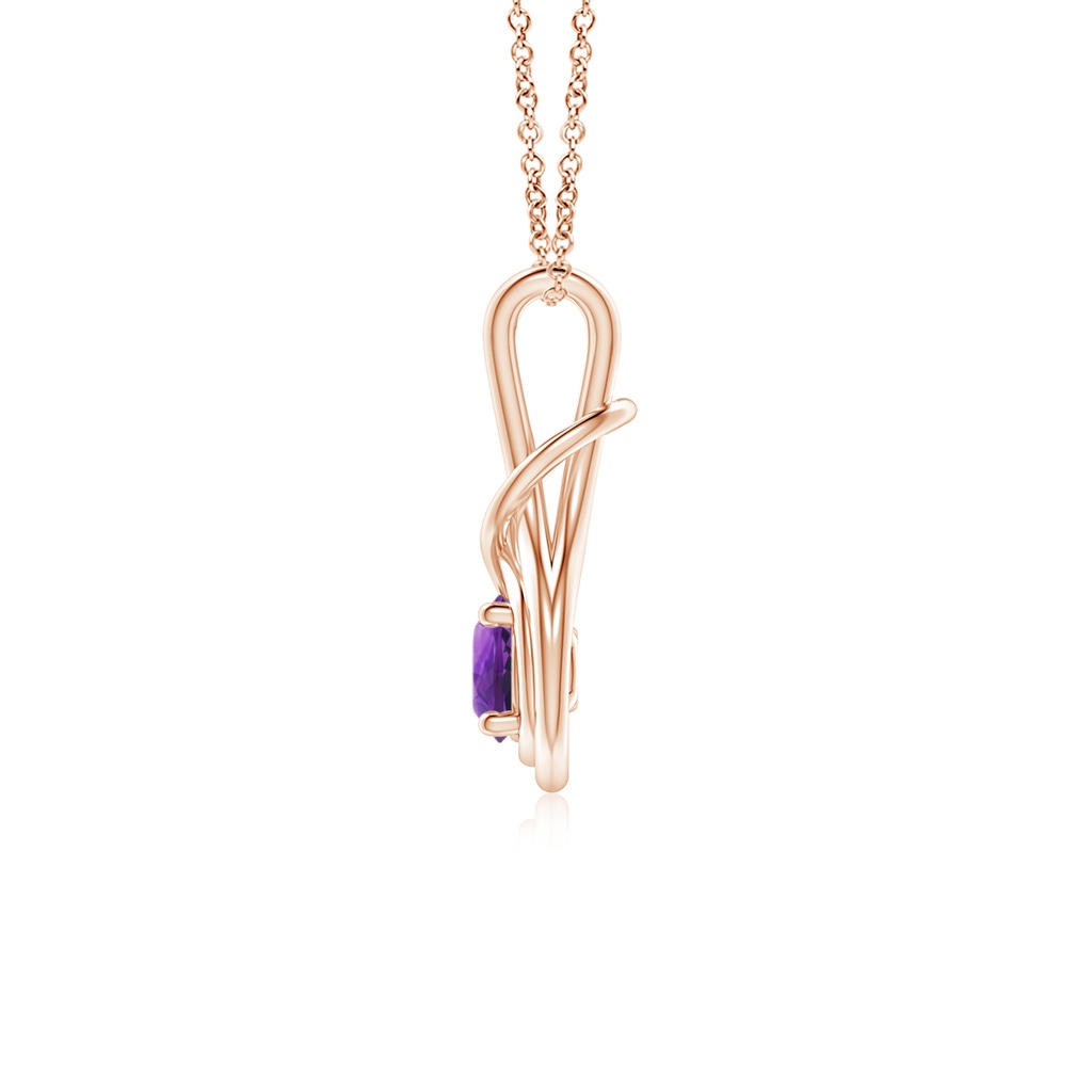 5mm AAAA Round Amethyst Solitaire Infinity Knot Pendant in Rose Gold - side 199