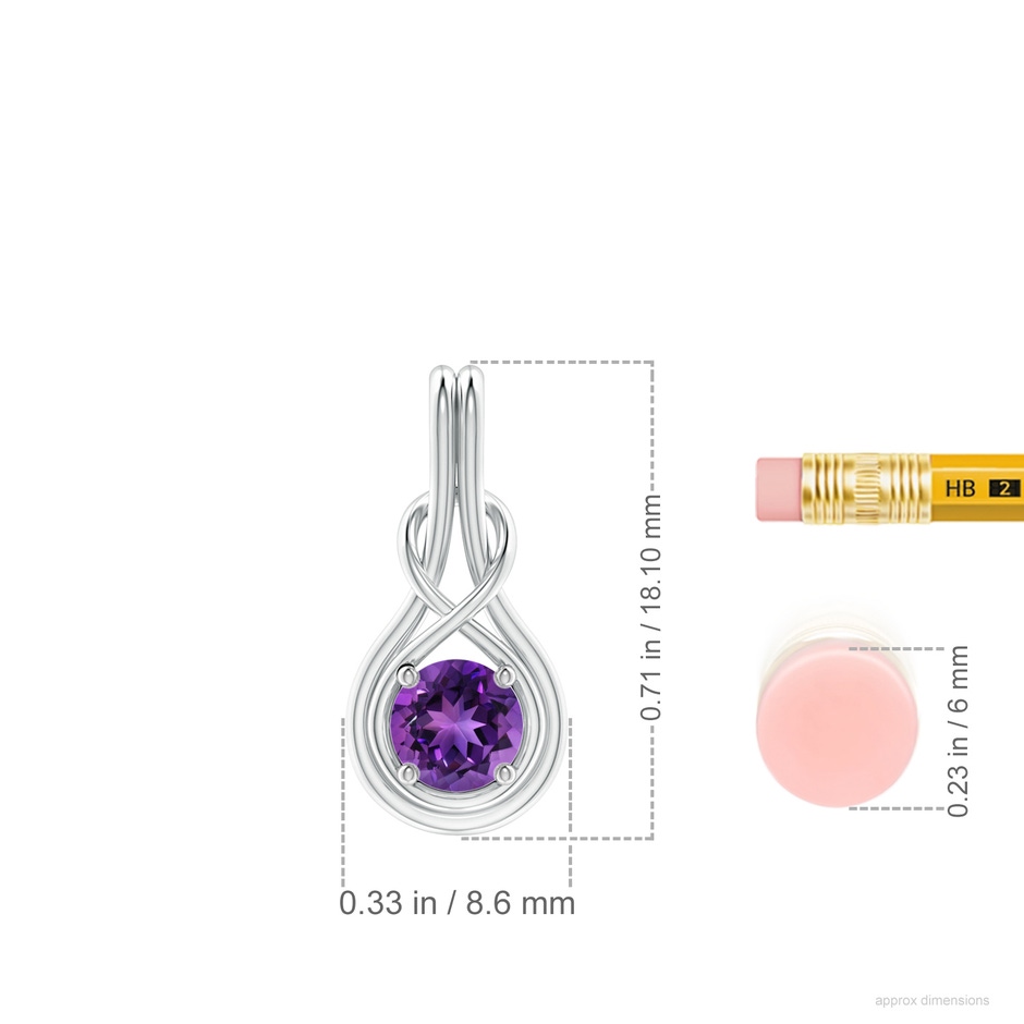 5mm AAAA Round Amethyst Solitaire Infinity Knot Pendant in White Gold ruler