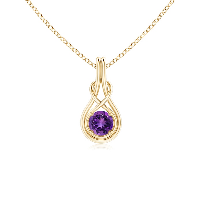 5mm AAAA Round Amethyst Solitaire Infinity Knot Pendant in Yellow Gold
