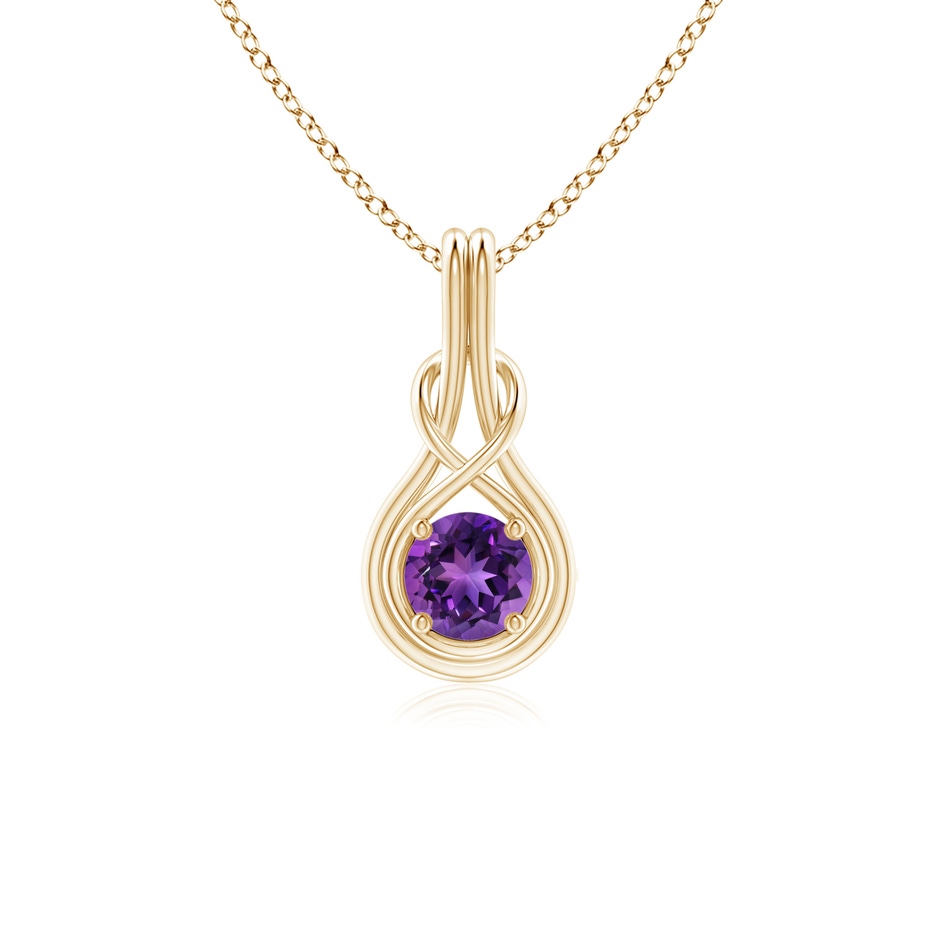 5mm AAAA Round Amethyst Solitaire Infinity Knot Pendant in Yellow Gold 