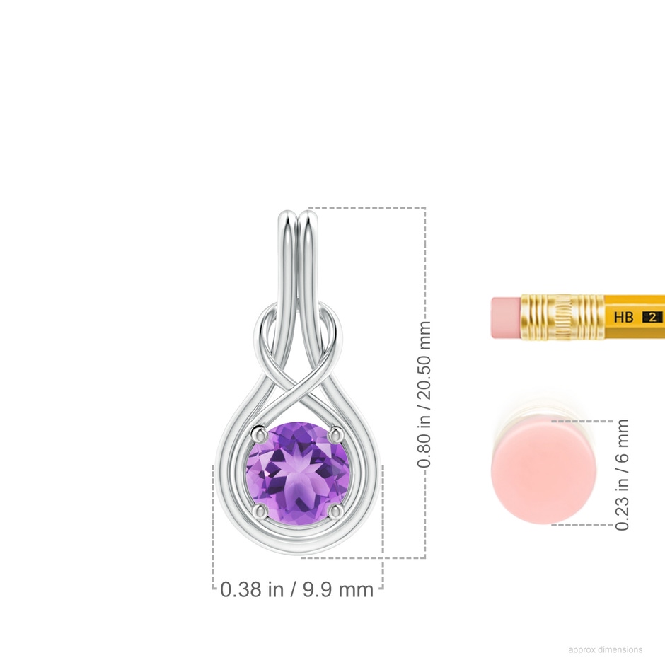 6mm A Round Amethyst Solitaire Infinity Knot Pendant in P950 Platinum ruler