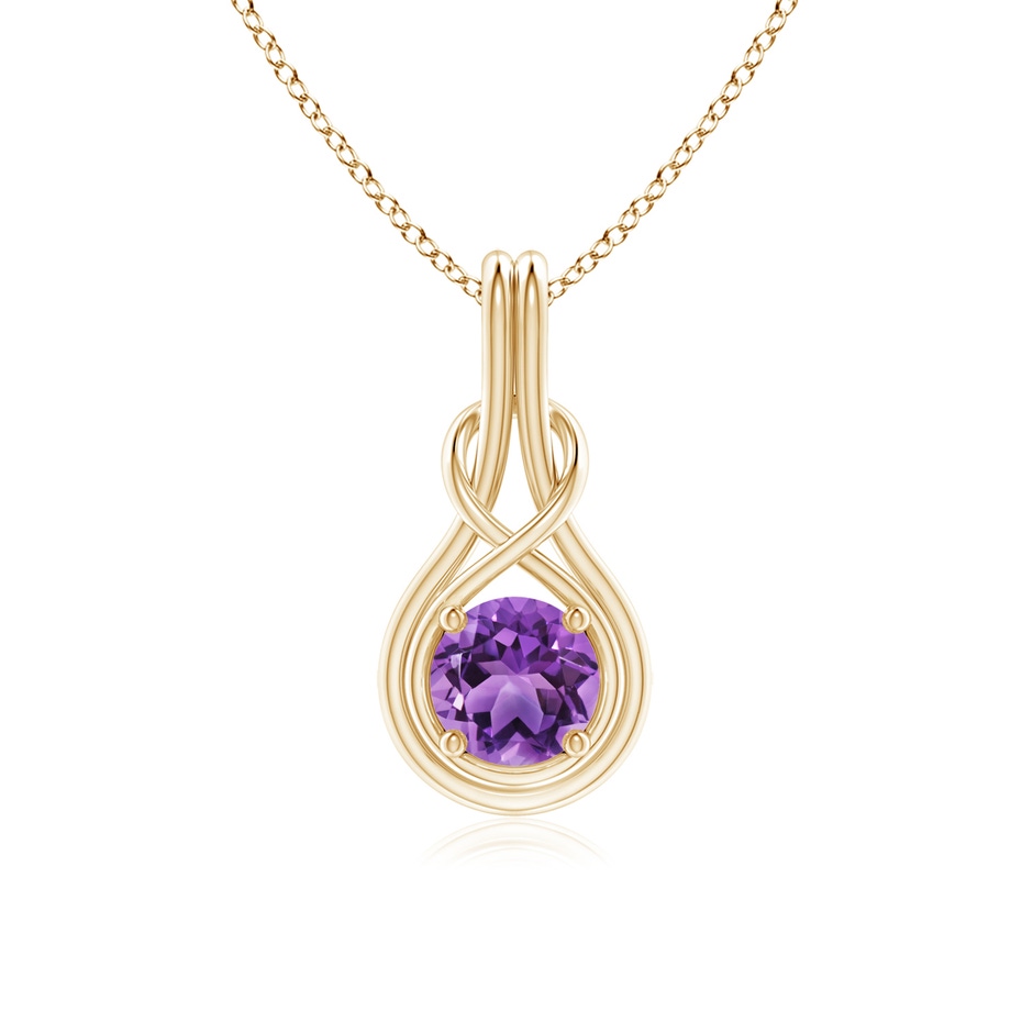 6mm AA Round Amethyst Solitaire Infinity Knot Pendant in Yellow Gold 