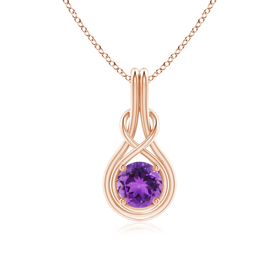 6mm AAA Round Amethyst Solitaire Infinity Knot Pendant in Rose Gold 