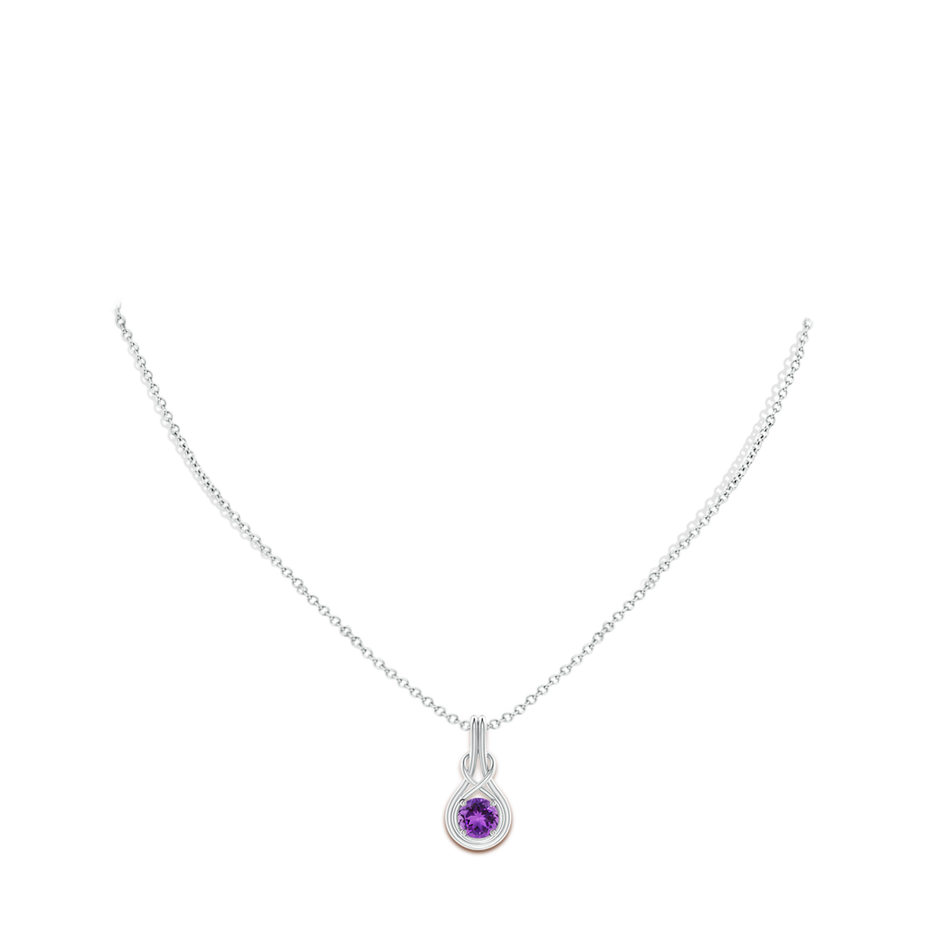 6mm AAA Round Amethyst Solitaire Infinity Knot Pendant in White Gold pen