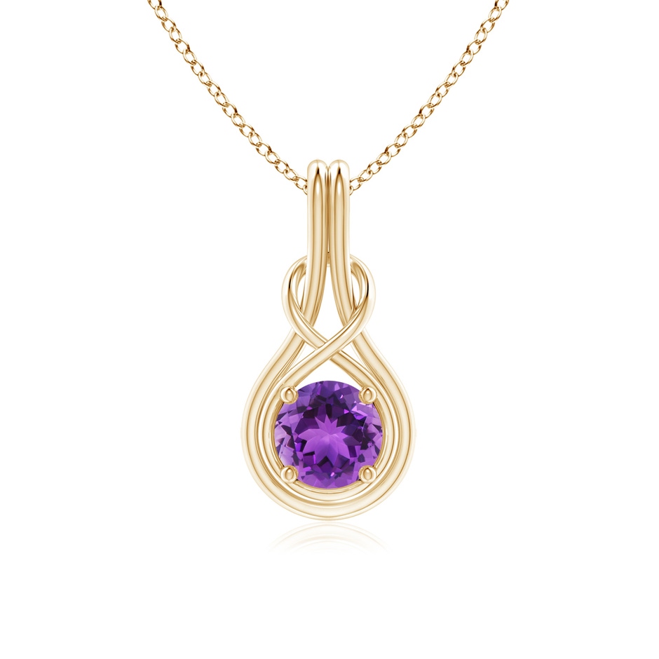 6mm AAA Round Amethyst Solitaire Infinity Knot Pendant in Yellow Gold 