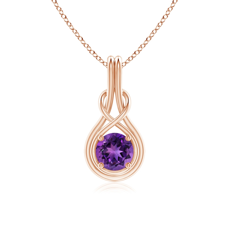 6mm AAAA Round Amethyst Solitaire Infinity Knot Pendant in Rose Gold 