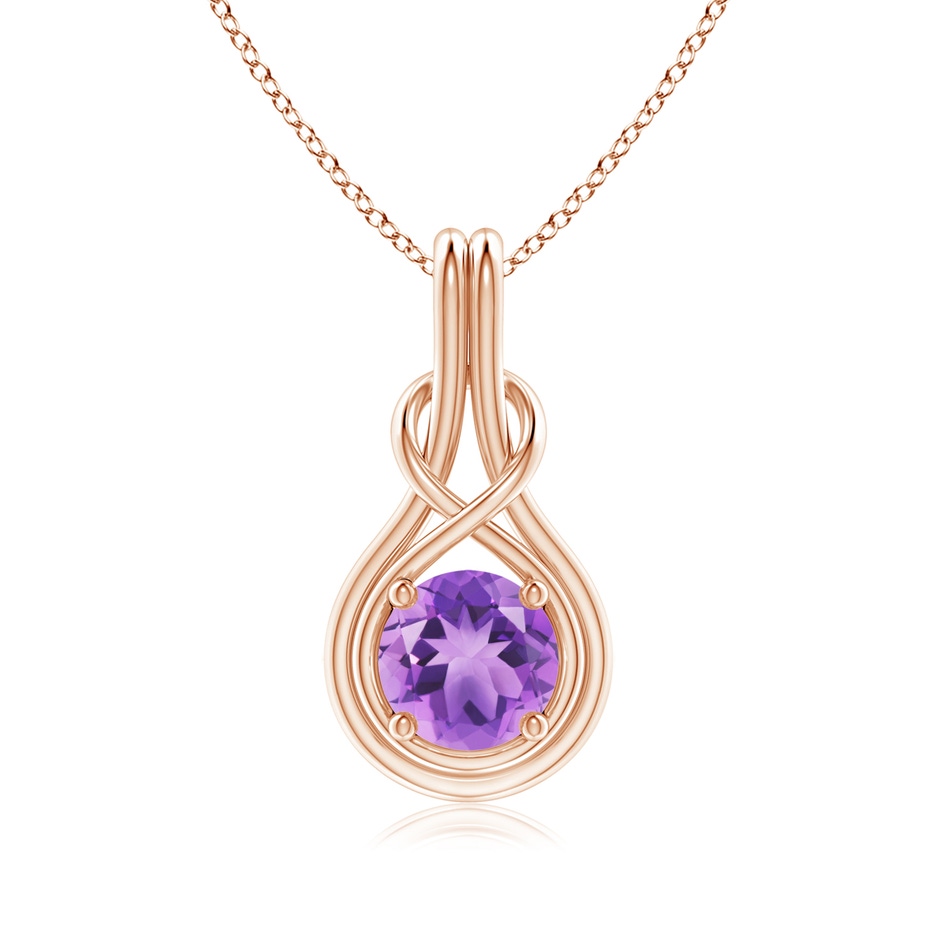 7mm A Round Amethyst Solitaire Infinity Knot Pendant in 18K Rose Gold 
