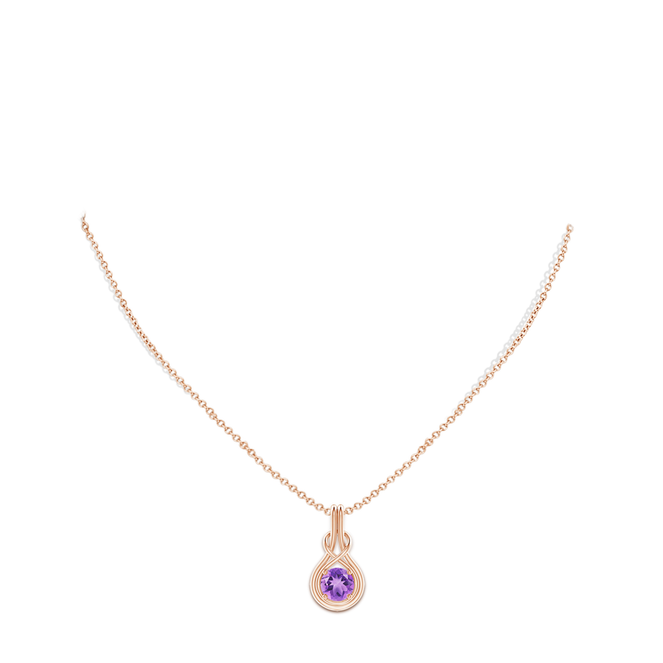 7mm A Round Amethyst Solitaire Infinity Knot Pendant in 18K Rose Gold pen