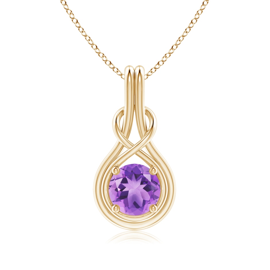 7mm A Round Amethyst Solitaire Infinity Knot Pendant in 18K Yellow Gold 