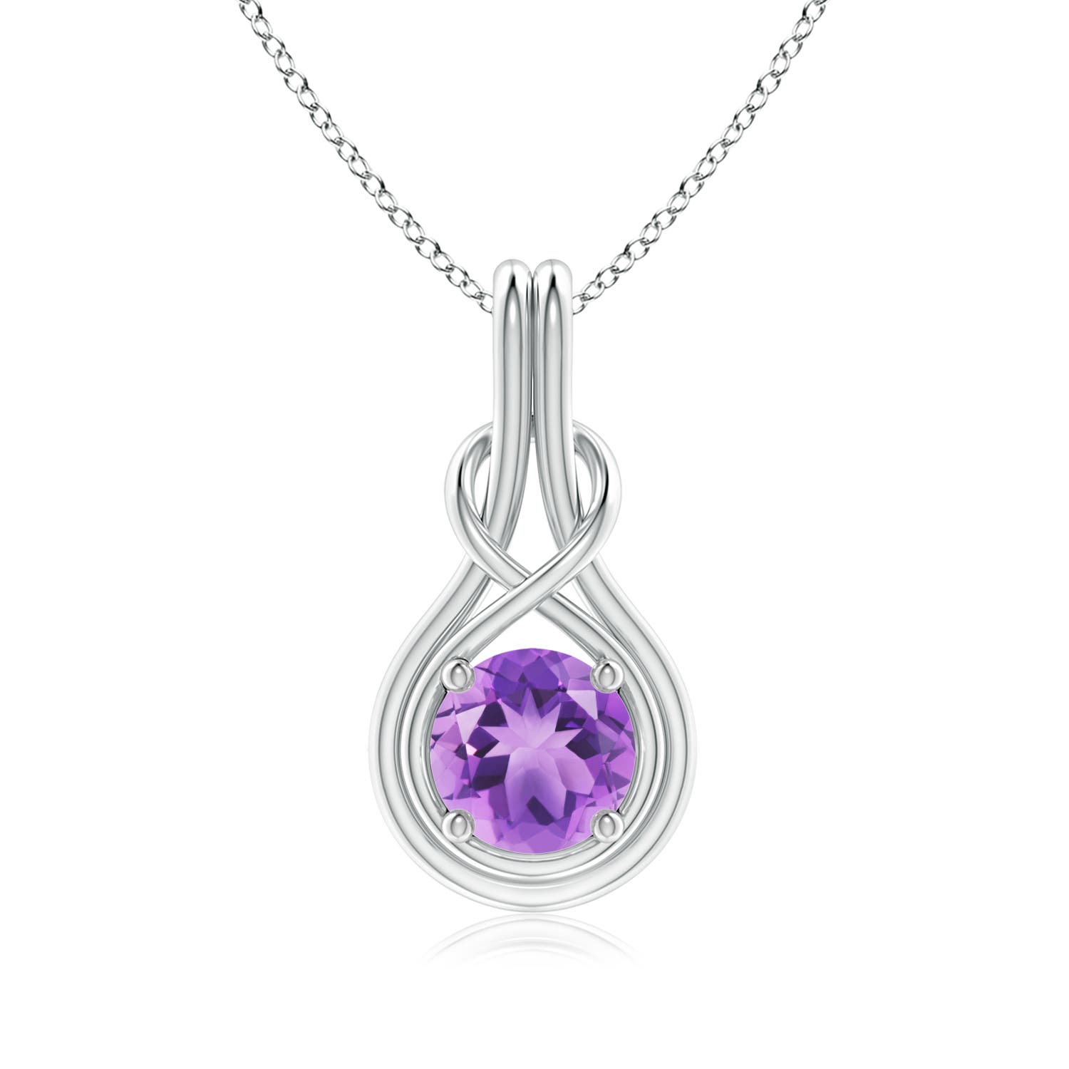 7mm A Round Amethyst Solitaire Infinity Knot Pendant in P950 Platinum