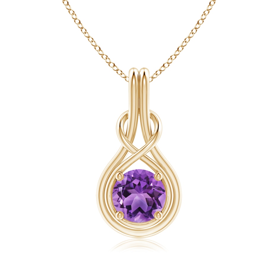 7mm AA Round Amethyst Solitaire Infinity Knot Pendant in Yellow Gold 