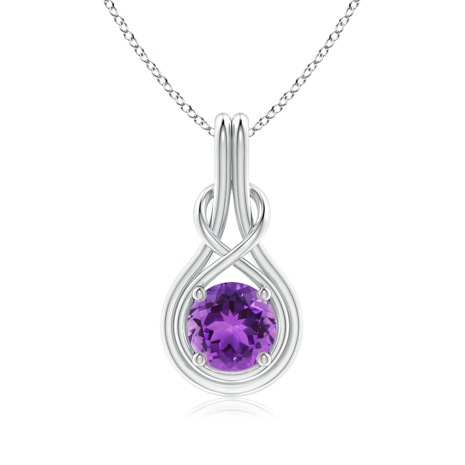 7mm AAA Round Amethyst Solitaire Infinity Knot Pendant in 18K White Gold