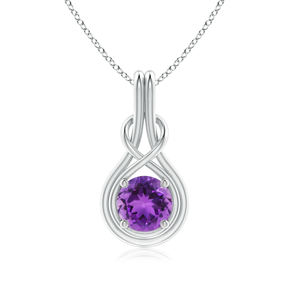 7mm AAA Round Amethyst Solitaire Infinity Knot Pendant in 18K White Gold 