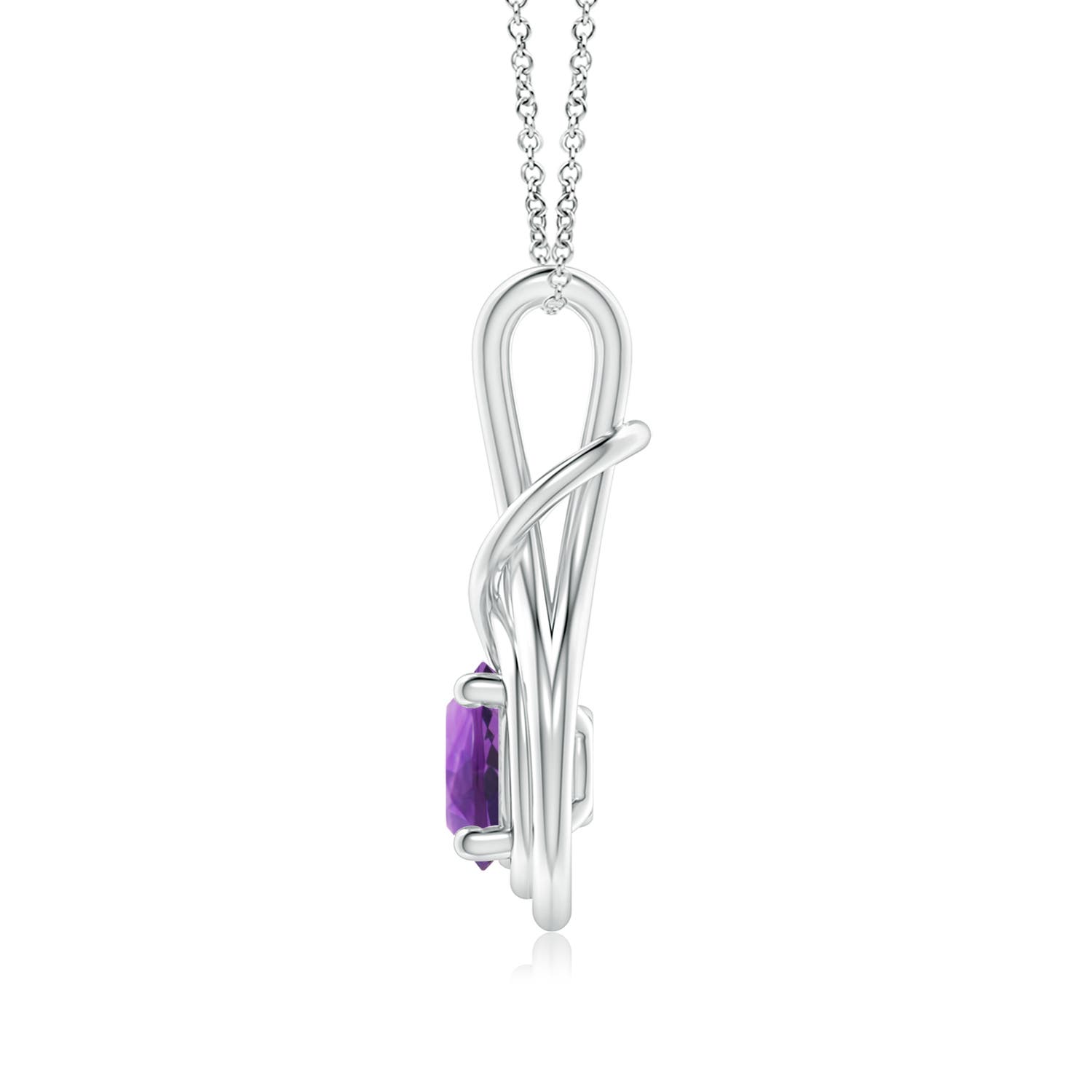 7mm AAA Round Amethyst Solitaire Infinity Knot Pendant in 18K White Gold