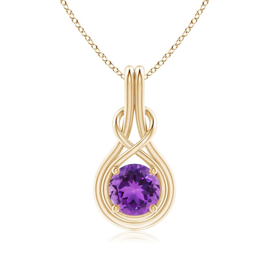 7mm AAA Round Amethyst Solitaire Infinity Knot Pendant in 18K Yellow Gold 