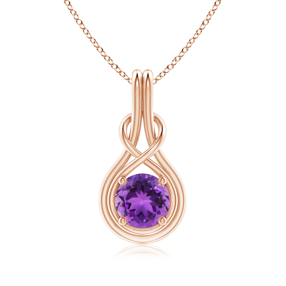 7mm AAA Round Amethyst Solitaire Infinity Knot Pendant in Rose Gold 